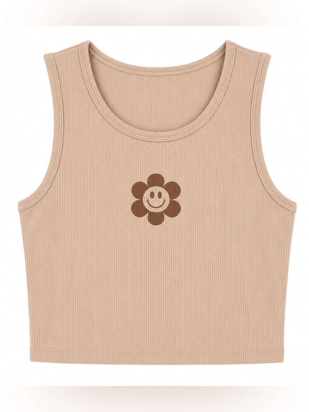 Romwe tan silly face flower cropped tank